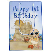 Cool Beach Baby Sandcastle Boy Baby 1ste verjaarda Medium Cadeauzakje (Achterkant)