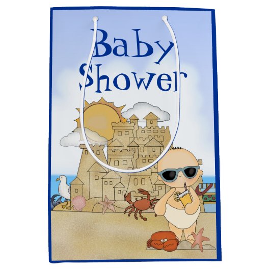 Cool Beach Baby Sandcastle Boy Baby shower Medium Cadeauzakje (Voorkant)
