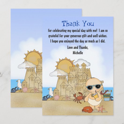 Cool Beach Baby Sandcastle Boys Baby shower Flat Bedankkaart