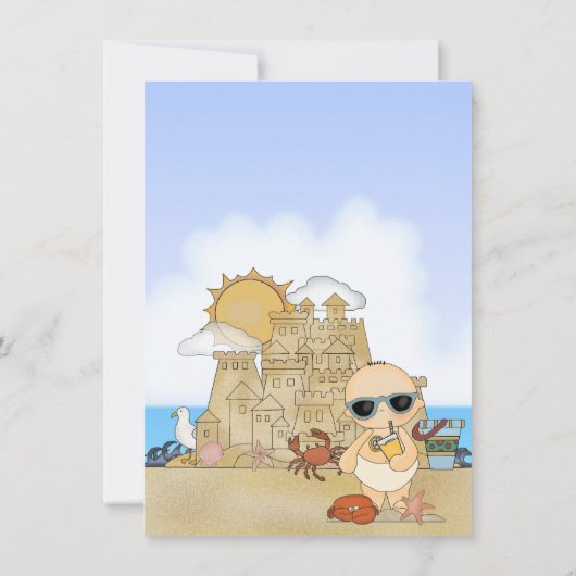 Cool Beach Baby Sandcastle Boys Baby shower Flat Bedankkaart (Achterkant)