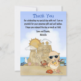 Cool Beach Baby Sandcastle Boys Baby shower Flat Bedankkaart