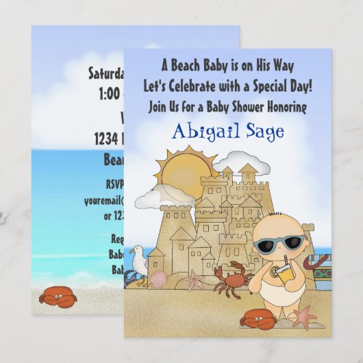 Cool Beach Baby Sandcastle Boys Baby shower Kaart (Voorkant / Achterkant)
