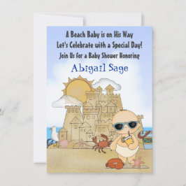 Cool Beach Baby Sandcastle Boys Baby shower Kaart