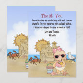 Cool Beach Baby Sandcastle Girls Baby shower Flat Bedankkaart (Voorkant / Achterkant)
