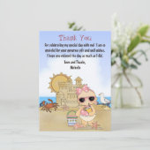 Cool Beach Baby Sandcastle Girls Baby shower Flat Bedankkaart (Staand voorkant)