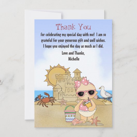 Cool Beach Baby Sandcastle Girls Baby shower Flat Bedankkaart (Voorkant)