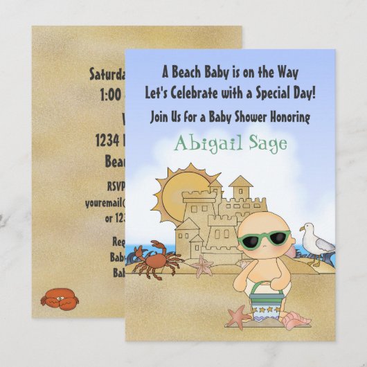 Cool Beach Baby Sandcastle Neutraal Baby shower Kaart (Voorkant / Achterkant)