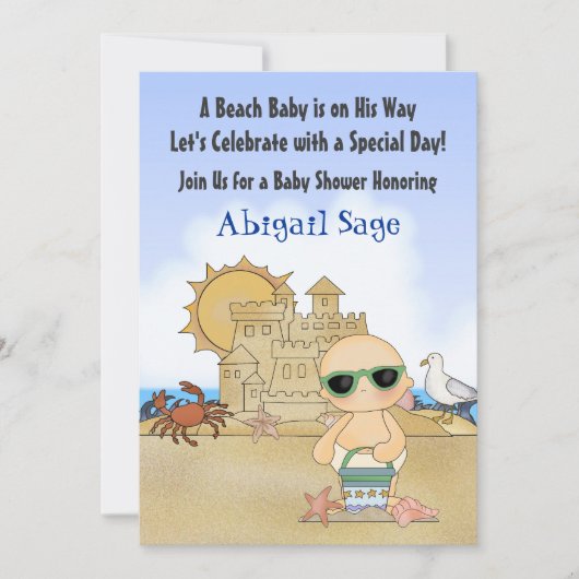 Cool Beach Baby shower Uitnodiging voor Jongens (Voorkant)