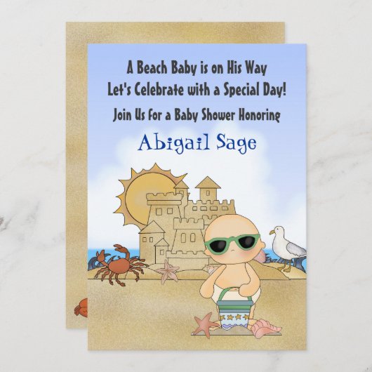 Cool Beach Baby shower Uitnodiging voor Jongens (Voorkant / Achterkant)