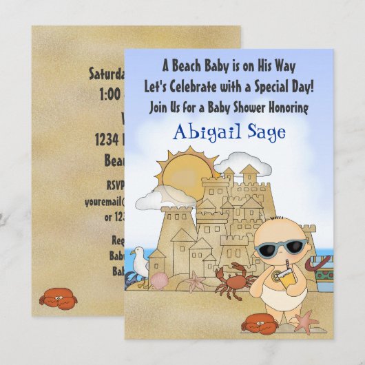 Cool Beach Baby shower Uitnodiging voor Jongens (Voorkant / Achterkant)