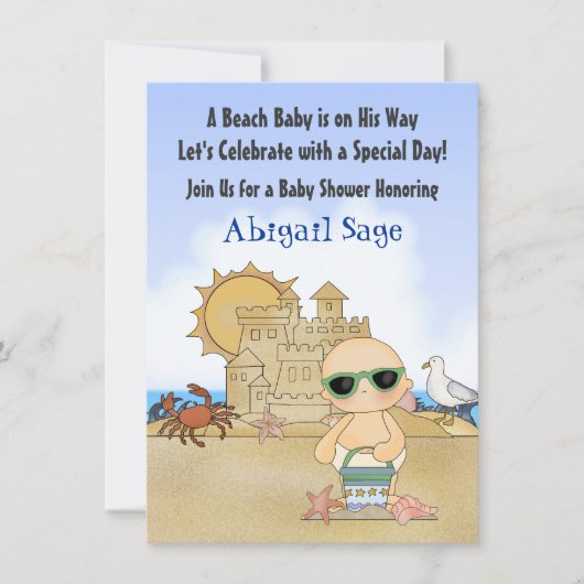 Cool Beach Baby shower Uitnodiging voor Jongens (Voorkant)