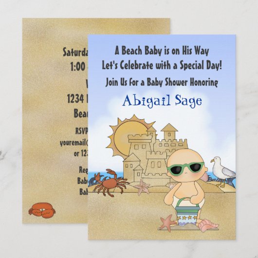 Cool Beach Baby shower Uitnodiging voor Jongens (Voorkant / Achterkant)