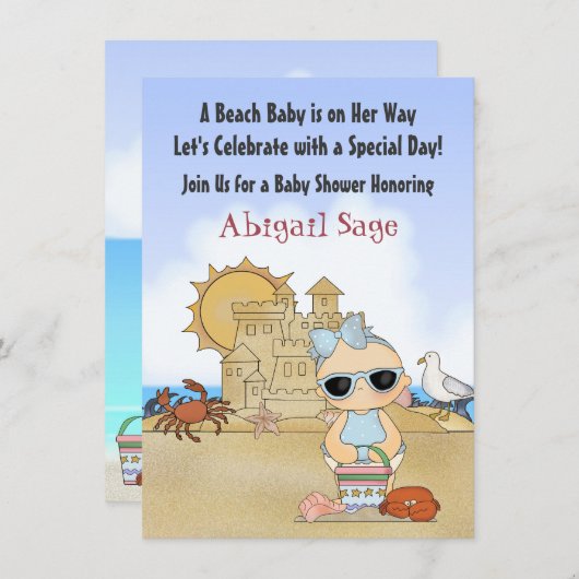 Cool Beach Baby shower Uitnodiging voor meisjes (Voorkant / Achterkant)