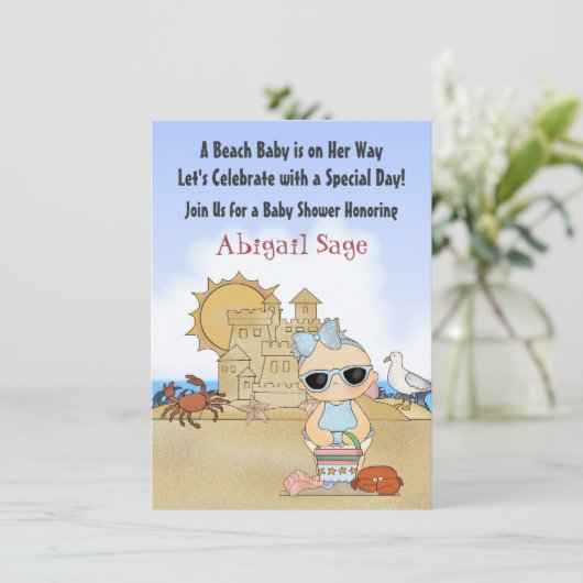 Cool Beach Baby shower Uitnodiging voor meisjes (Staand voorkant)