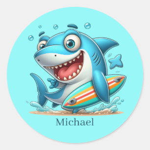 Cool Beach haaienliefhebbers surfen naam toevoegen Ronde Sticker
