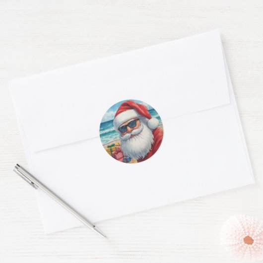 Cool Beach Santa Sticker – Tropical Holiday Vibes (Envelop)