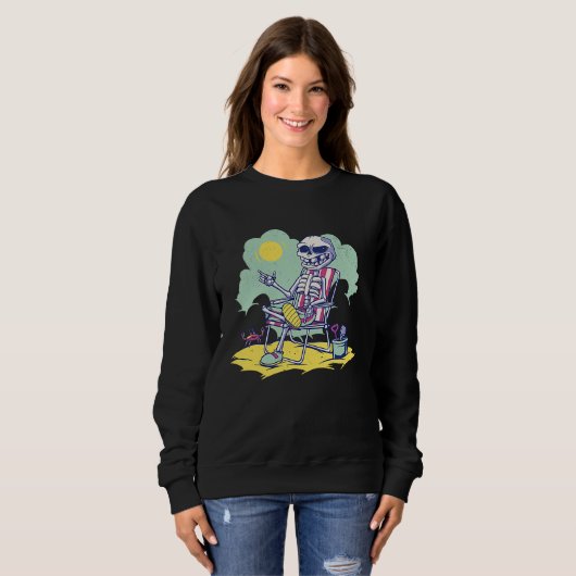 Cool Beach Vacation Skeleton Summer Time Crab Scho Trui (Voorkant volledig)