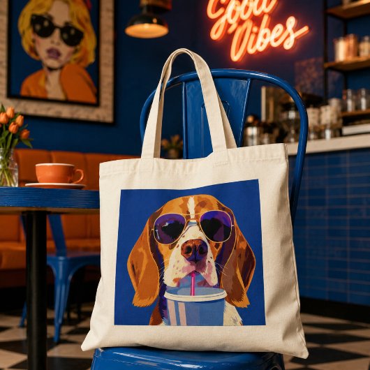 Cool Beagle-hond drinkt frisdrank Zomerstemming Tote Bag