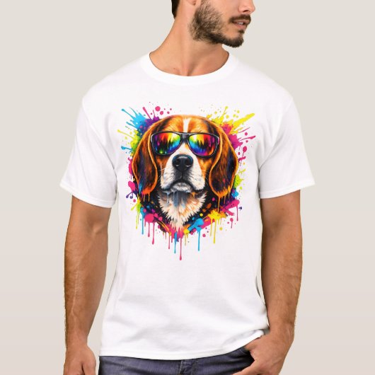 Cool Beagle Kleur Spetterende Hond T-Shirt (Voorkant)