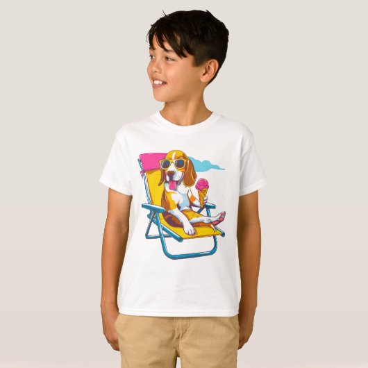 Cool Beagle Zomer Vibes | Leuke Kinderen T-shirt (Voorkant volledig)