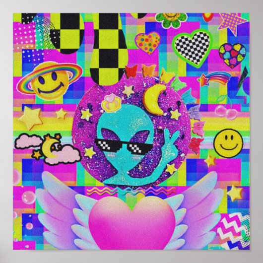 Cool Beans Alien | Grappige Retro Trippy Buitenaar Poster (Voorkant)