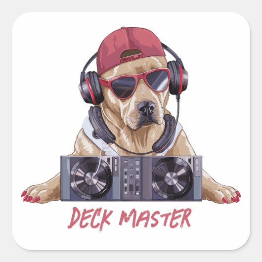 Cool Beats Canine DJ Vierkante Sticker (Voorkant)