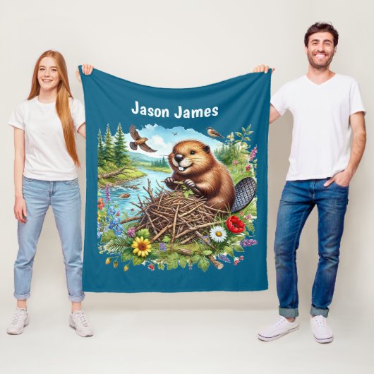Cool beaver add name fleece deken (In situ)