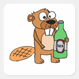 Cool Beaver Drink Bier Cartoon Vierkante Sticker
