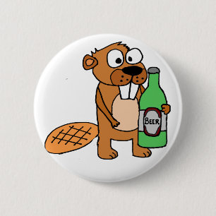 Cool Beaver Drink Cartoon bier Ronde Button 5,7 Cm