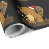 Cool Beaver in Santa hat Christmas Cartoon Cadeaupapier (Rol Hoek)