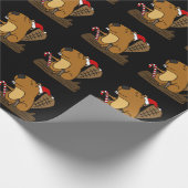 Cool Beaver in Santa hat Christmas Cartoon Cadeaupapier (Hoek)