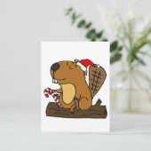 Cool Beaver in Santa hat kerstCartoon Briefkaart (Staand voorkant)