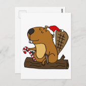 Cool Beaver in Santa hat kerstCartoon Briefkaart (Voorkant / Achterkant)