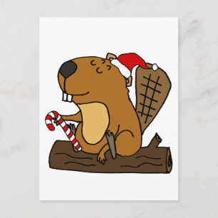 Cool Beaver in Santa hat kerstCartoon Briefkaart
