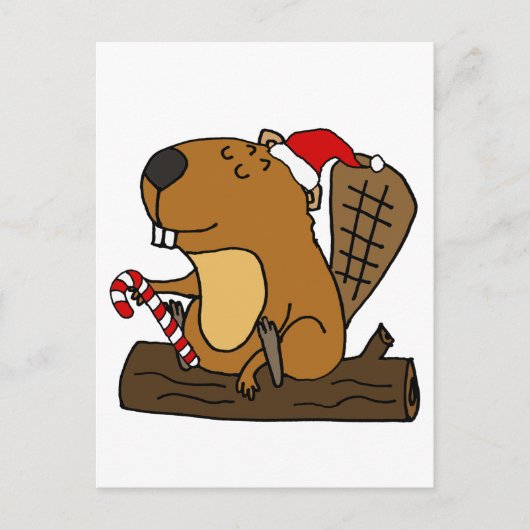Cool Beaver in Santa hat kerstCartoon Briefkaart (Voorkant)