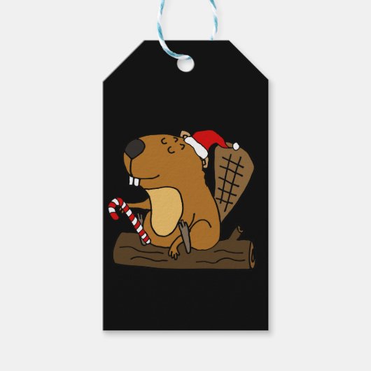 Cool Beaver in Santa hat kerstCartoon Cadeaulabel (Voorkant)