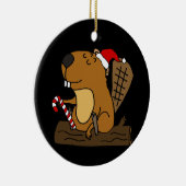 Cool Beaver in Santa hat kerstCartoon Keramisch Ornament (Rechts)