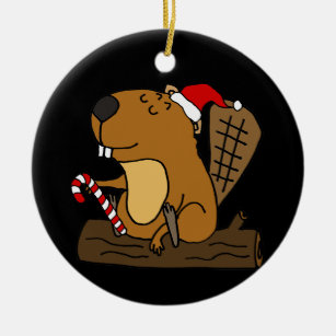 Cool Beaver in Santa hat kerstCartoon Keramisch Ornament