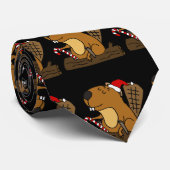 Cool Beaver in Santa hat kerstCartoon Stropdas (Opgerold)