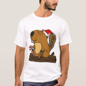 Cool Beaver in Santa hat kerstCartoon T-shirt (Voorkant)