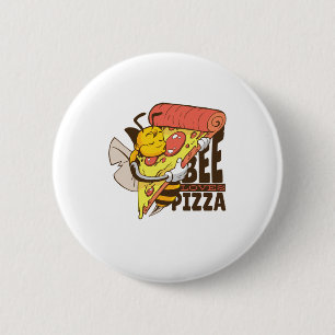 Cool Bee Loves Pizza Puns Ronde Button 5,7 Cm