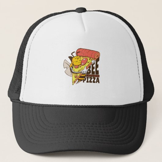 Cool Bee Loves Pizza Puns Trucker Pet (Voorkant)