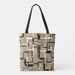 COOL Beige Black White Patroon Tote Bag