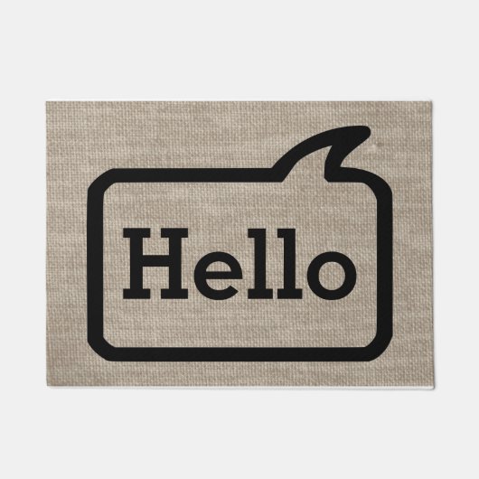 Cool Beige Burlap Kijk Moderne Speech Bubble Hallo Deurmat (Voorkant)