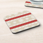 Cool Beige Red White-kerstpatroon Onderzetter (Linkerzijde)