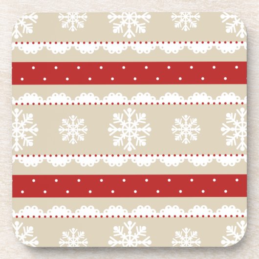 Cool Beige Red White-kerstpatroon Onderzetter (Voorkant)