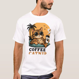 Cool Bengal Kat Koffie en Katnip Retro Zonsonderga T-shirt