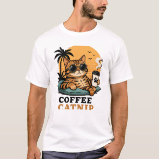 Cool Bengal Kat Koffie en Katnip Retro Zonsonderga T-shirt