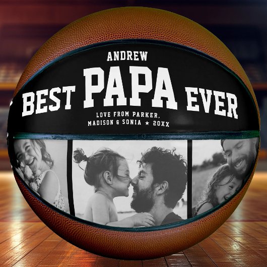 Cool BEST PAPA EVER Modern Trendy Photo Collage Basketbal