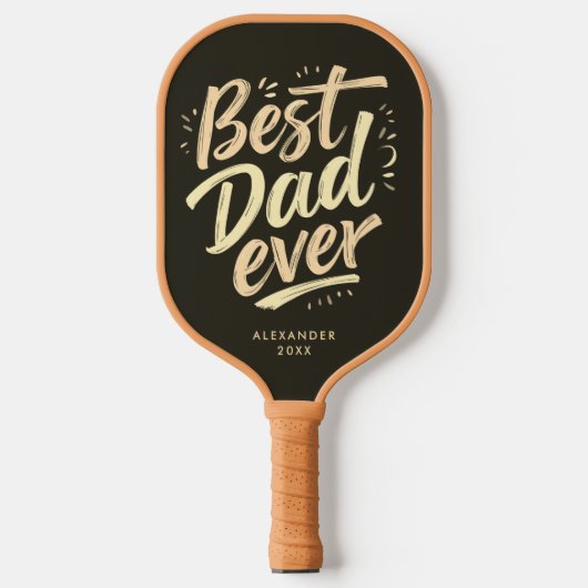 Cool Beste Vader Bruin Geel Borstel Script Pickleball Paddle (Voorkant)